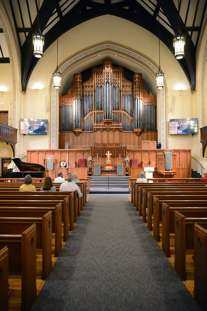 About 25 congregants attended the 8:30 a.m. service on Sunday